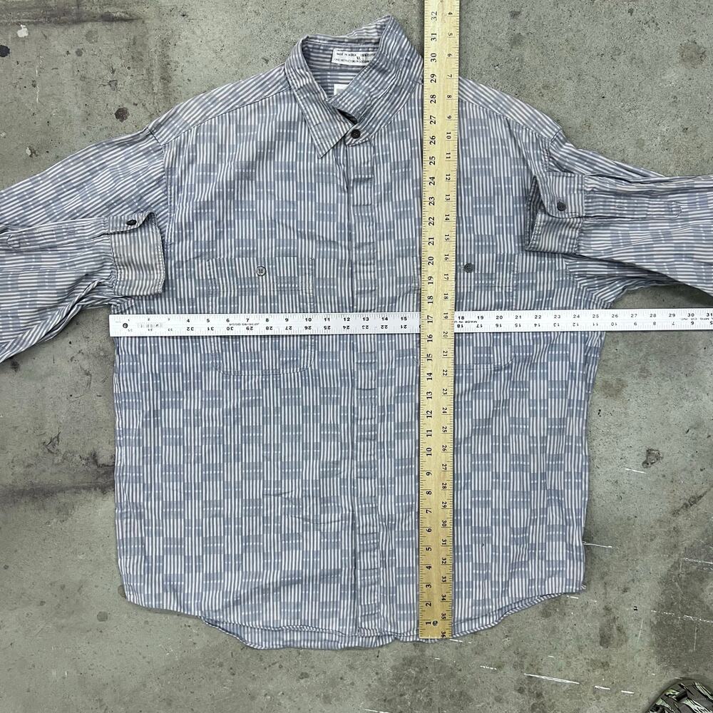 Vintage 90s Levi's Geometric Stripe Checker Button Up Shirt XL Blue Abstract - Picture 7 of 9